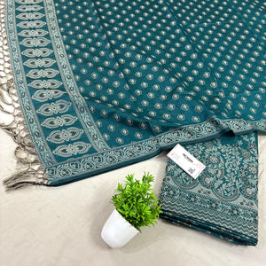 Teal Resham Zari Cotton Silk Banarasi Suit