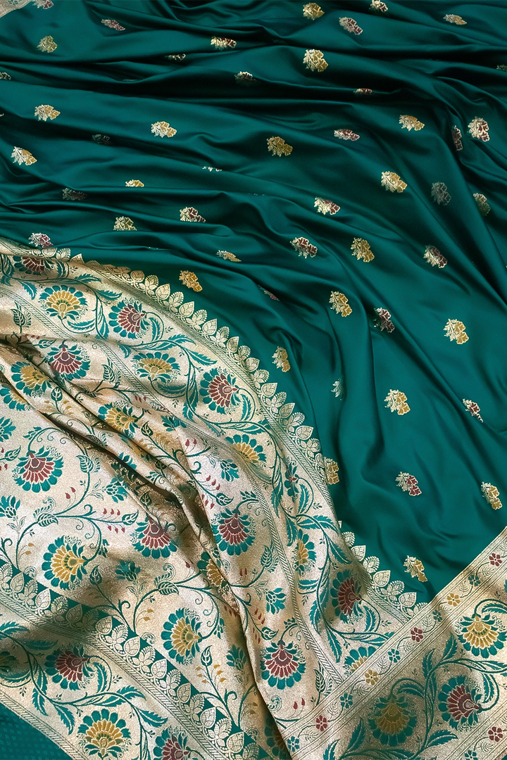 Teal Twins Buti Katan Silk Banarasi Saree