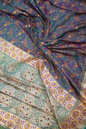 Teal and Peacock Jungli Jaal Katan Silk Banarasi Saree