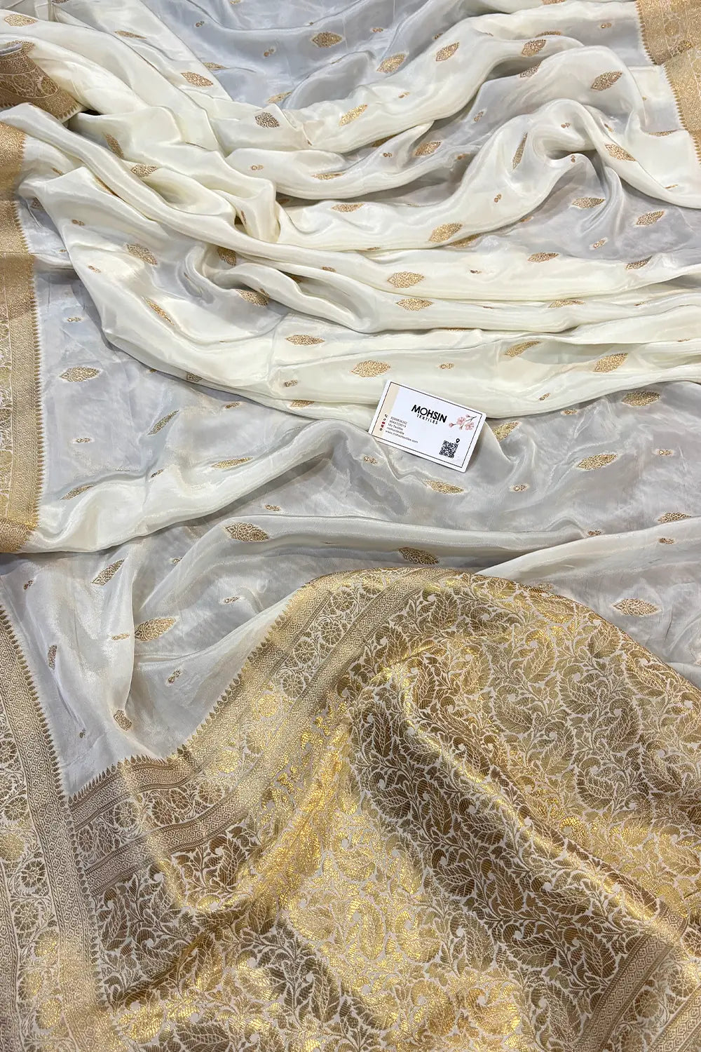 White Golden Zari Georgette Silk Banarasi Saree