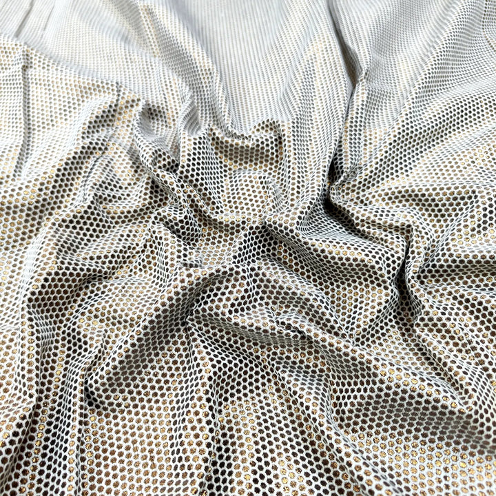 White Honeycomb Shimmer Silk Banarasi Fabric