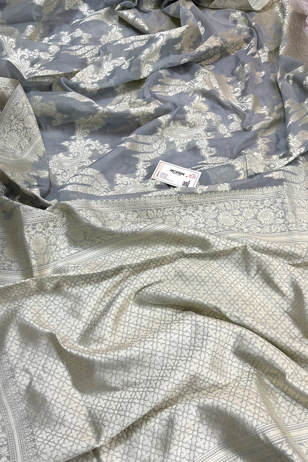 White Resham Zari Cotton Silk Banarasi Saree