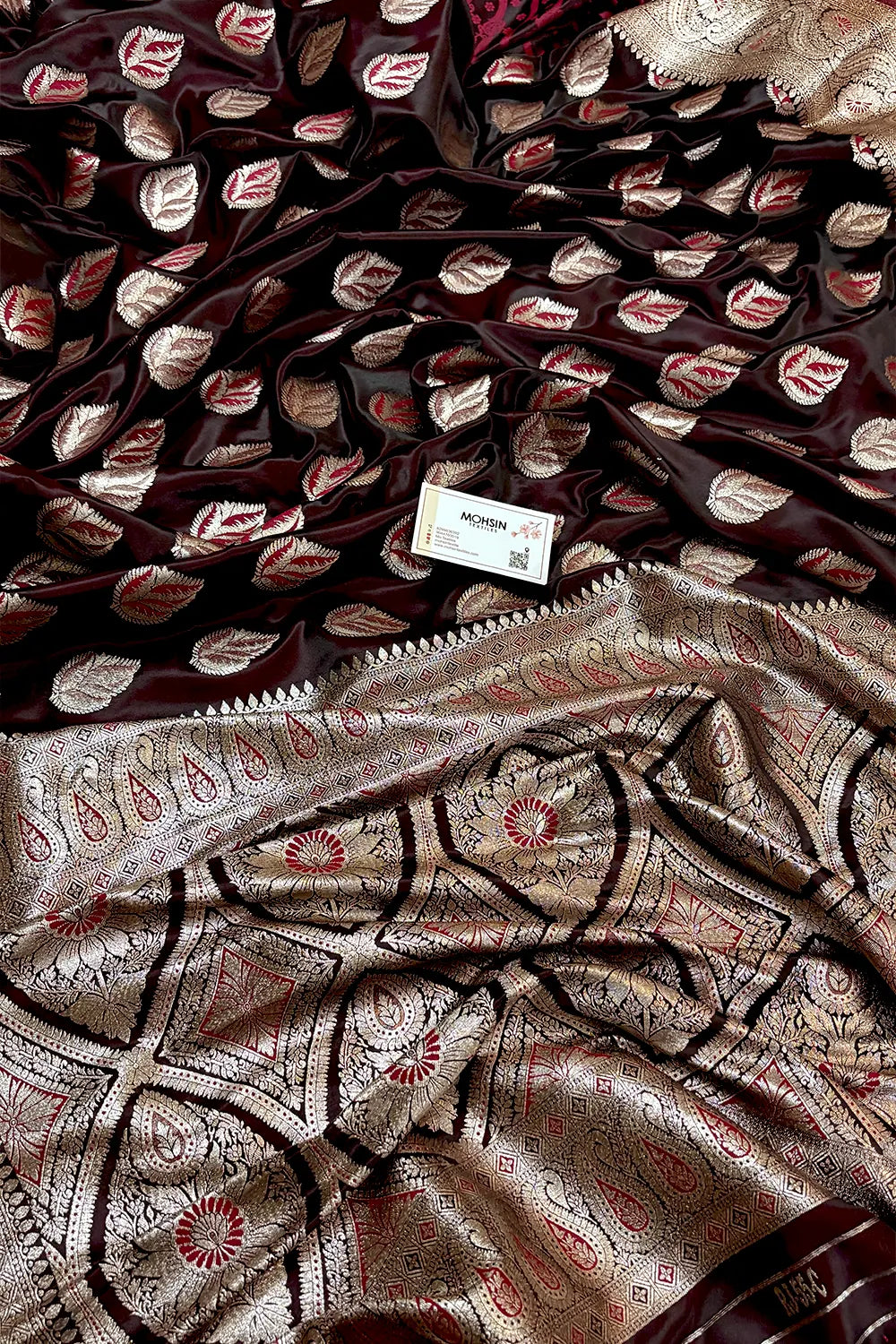 Wine Golden Zari Katan Silk Banarasi Saree