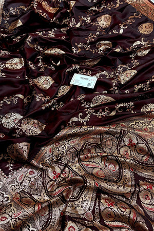 Wine Zari Katan Silk Banarasi Saree