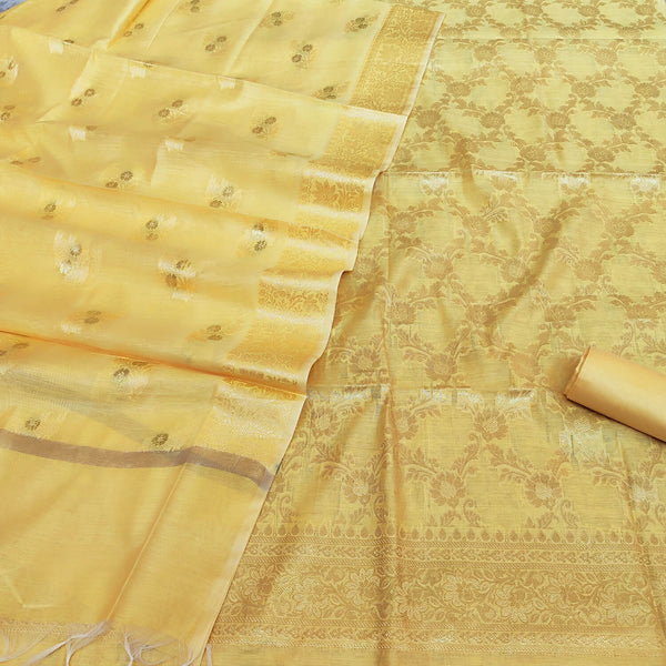 Yellow Golden Zari Banarasi Silk Salwar Suit