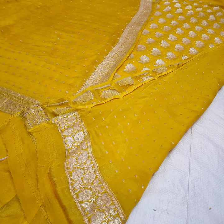 Yellow Pure Khaddi Handloom Georgette Silk Banarasi Suit