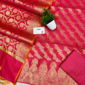 Hot Pink Golden Zari Banarasi Silk Suit