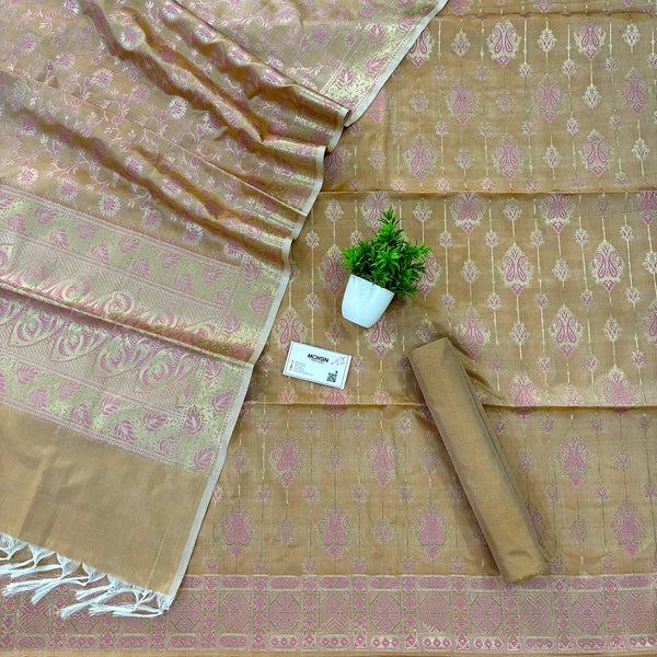 Dark Mustard Pink Meena Katan Silk Banarasi Suit