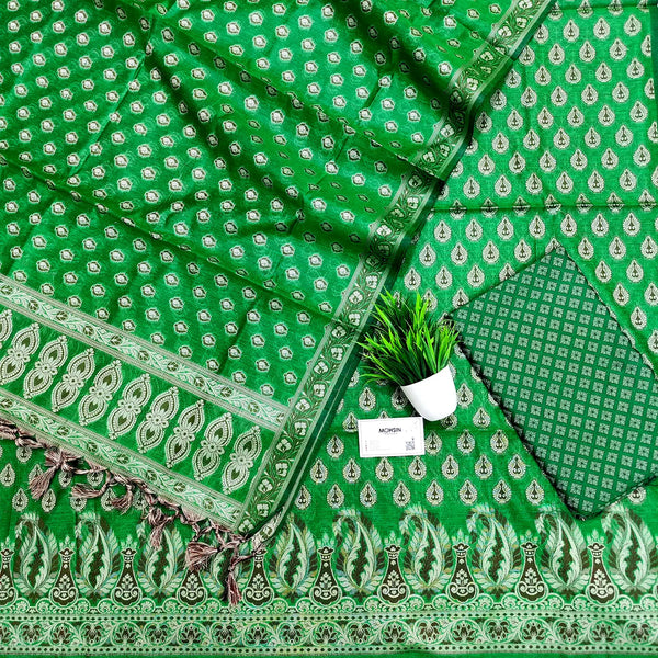 Green Surahi Buti Cotton Silk Banarasi Suit