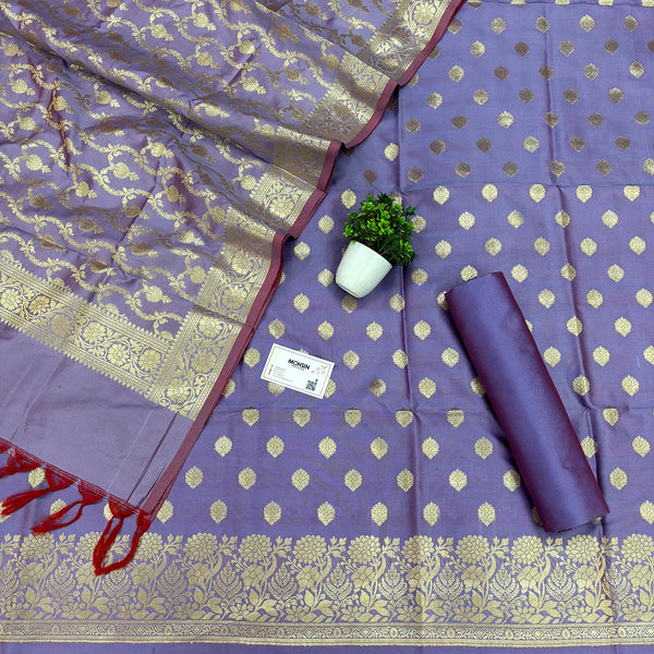 Lavender Kiyari Buti Satin Silk Banarasi Suit