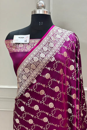 Magenta Ropeway Jaal Katan Silk Banarasi Saree