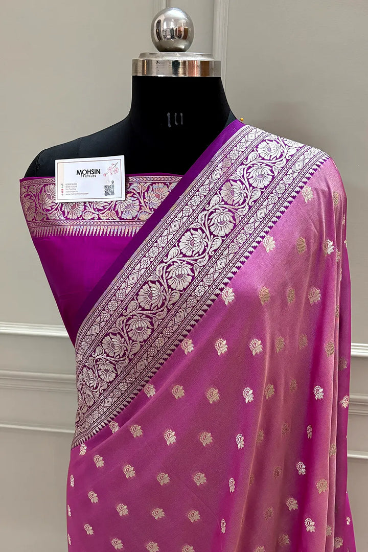 Magenta and Pink Ghonga Buti Katan Silk Banarasi Saree