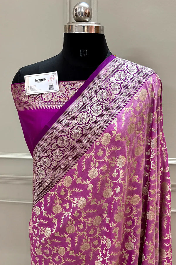 Magenta and Pink Gulabi Jaal Katan Silk Banarasi Saree