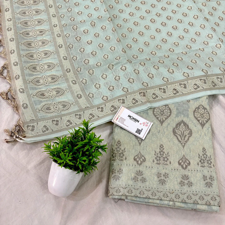 Mint Green Mogambo Jaal Banarasi Silk Suit