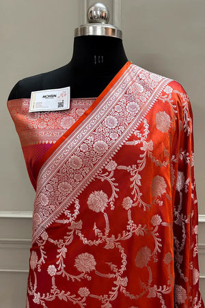 Orange Laabela Jaal Katan Silk Banarasi Saree