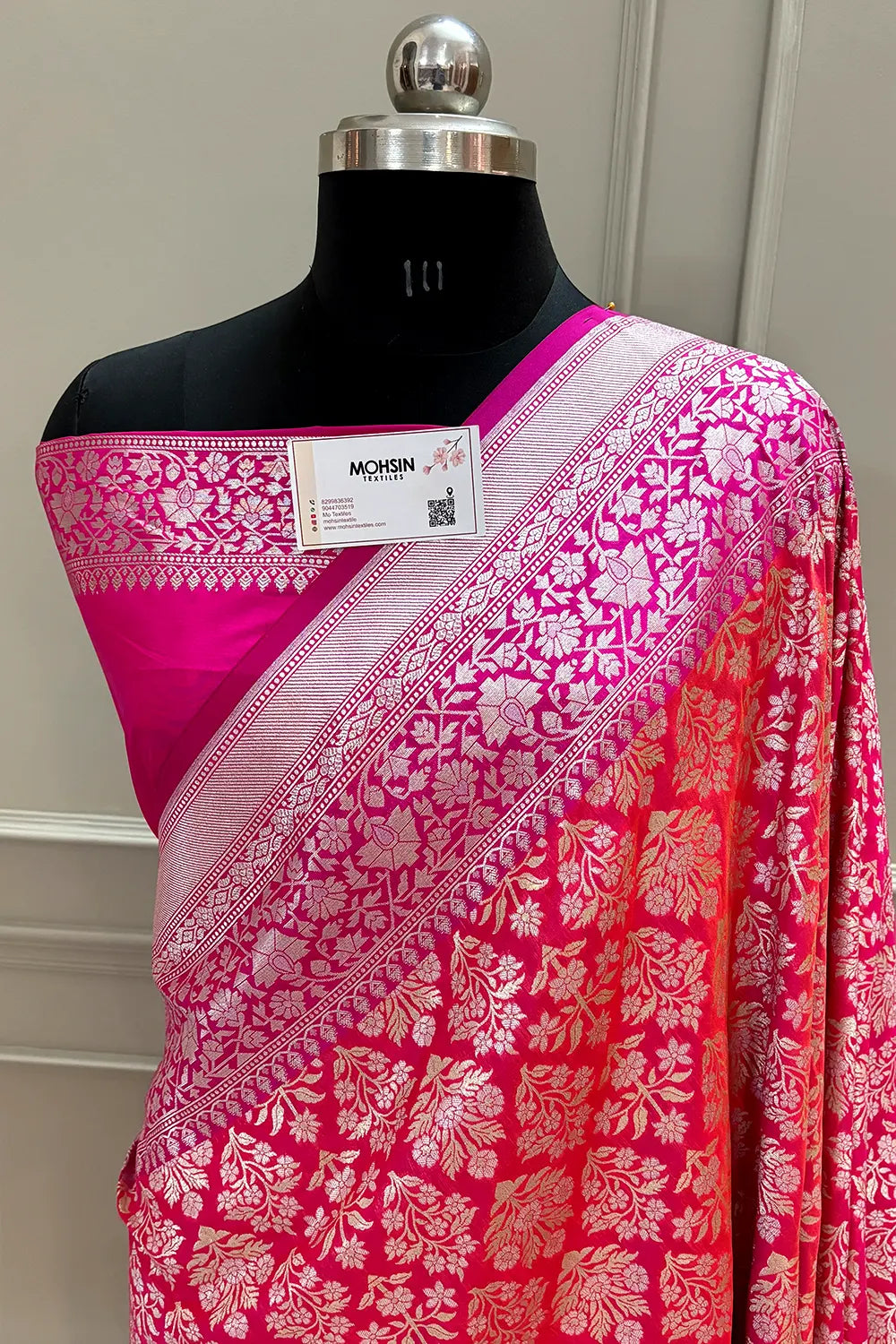Peach and Pink Temple Buta Katan Silk Banarasi Saree