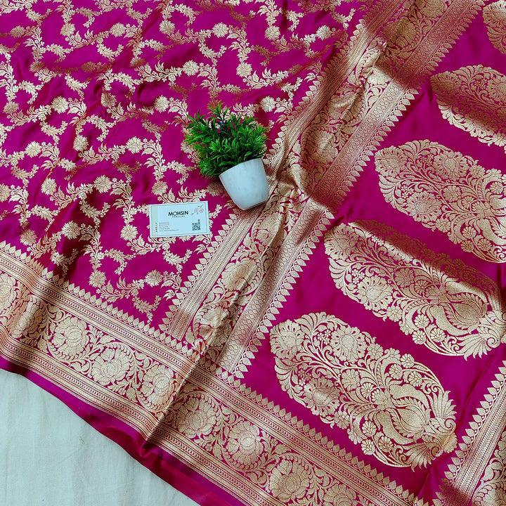 Pink Moglai Jaal Katan Silk Banarasi Saree