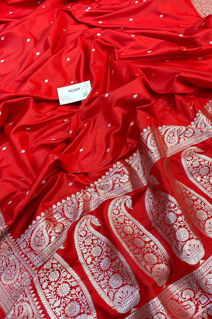 Red Chitrani Buti Katan Silk Banarasi Saree