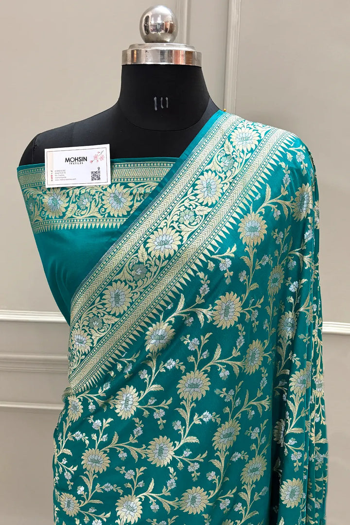 Teal Ganga Jamuna Crepe Silk Banarasi Saree