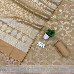 Beige Kashmiri Jaal Katan Silk Banarasi Suit