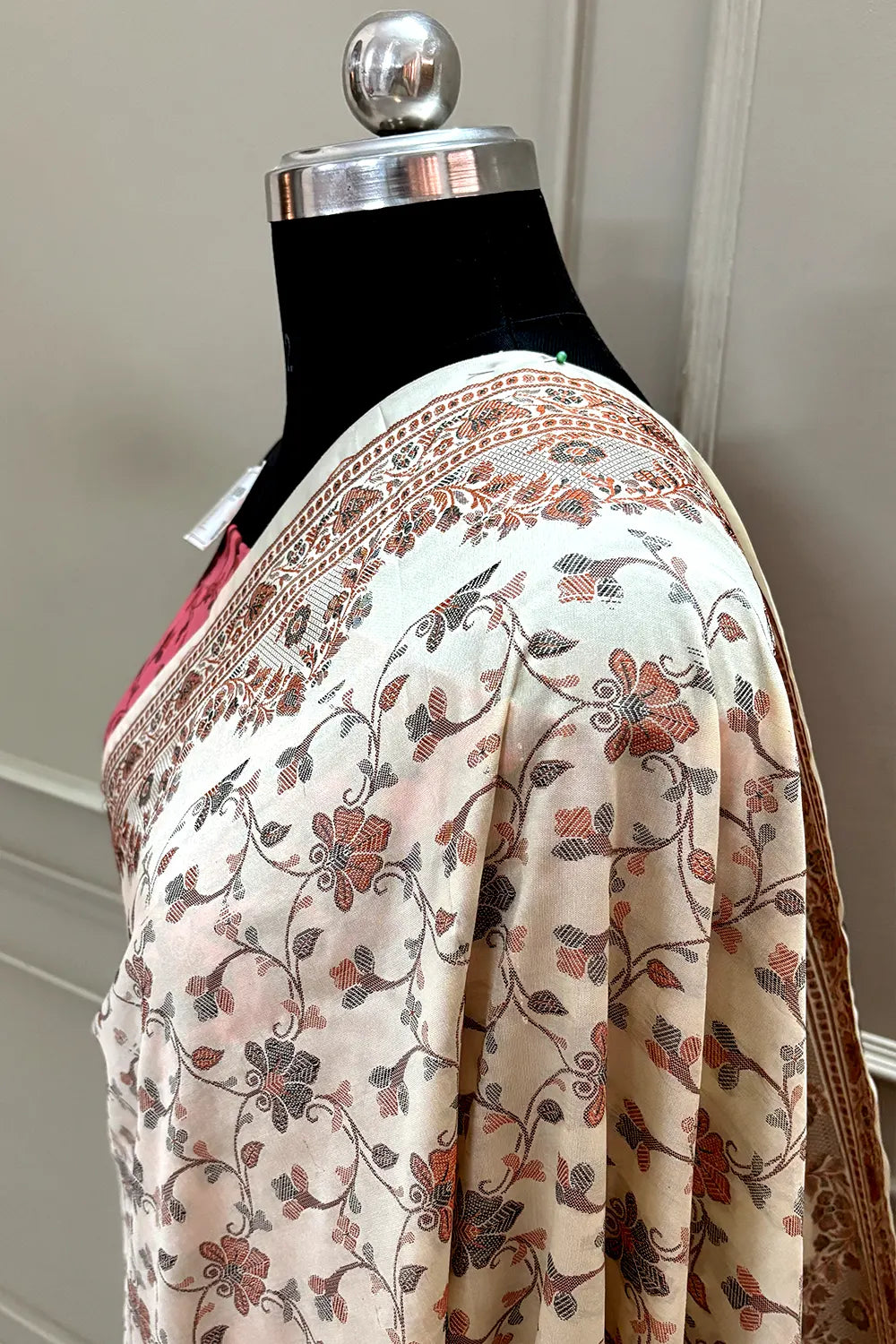 Beige and Baby Pink Resham Silk Banarasi Saree