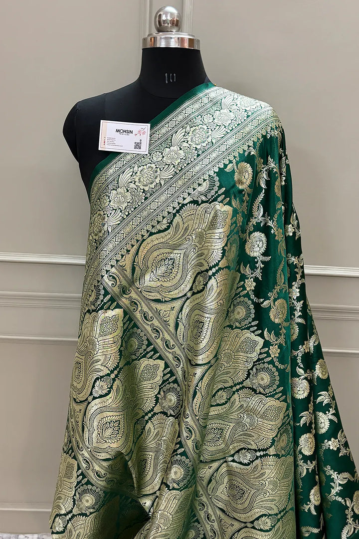 Green Shahanshahi Jaal Katan Silk Banarasi Saree