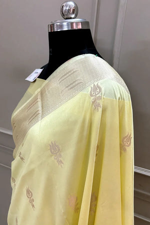 Light Yellow Kalyug Satin Silk Banarasi Saree