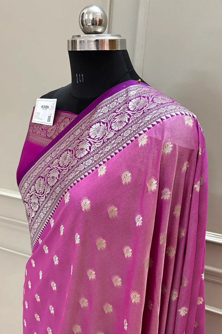 Magenta and Pink Ghonga Buti Katan Silk Banarasi Saree