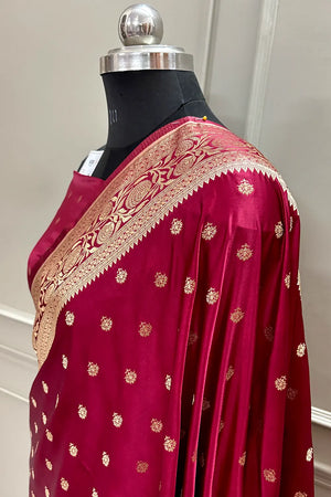 Maroon Golden Zari Katan Silk Banarasi Saree