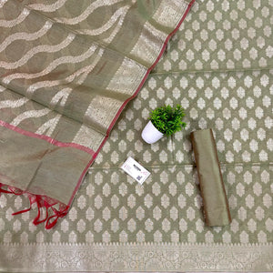 Olive Green Tri Phool Banarasi Silk Suit