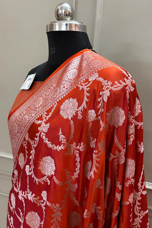 Orange Laabela Jaal Katan Silk Banarasi Saree