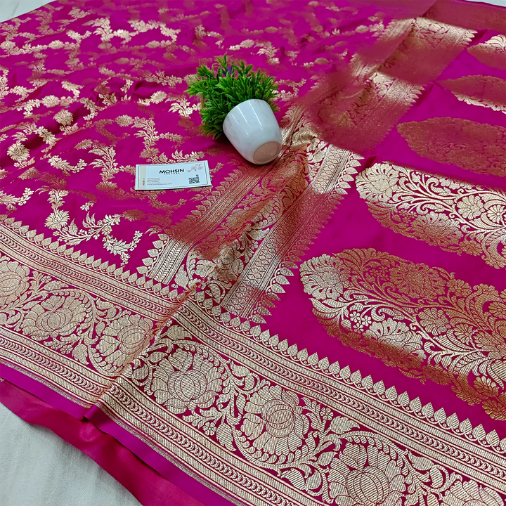 Pink Moglai Jaal Katan Silk Banarasi Saree