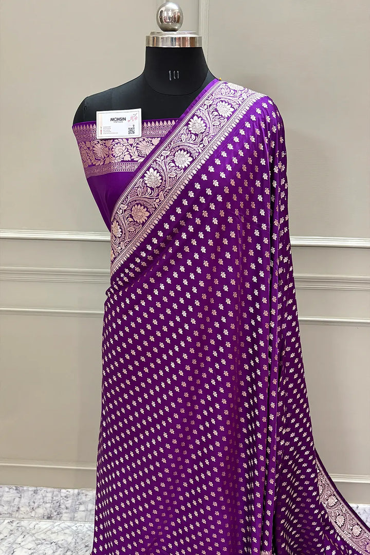 Purple Chunni Buti Katan Silk Banarasi Saree