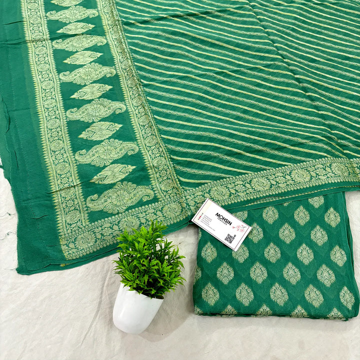 Sea Green Jaguar Buti Georgette Silk Banarasi Suit