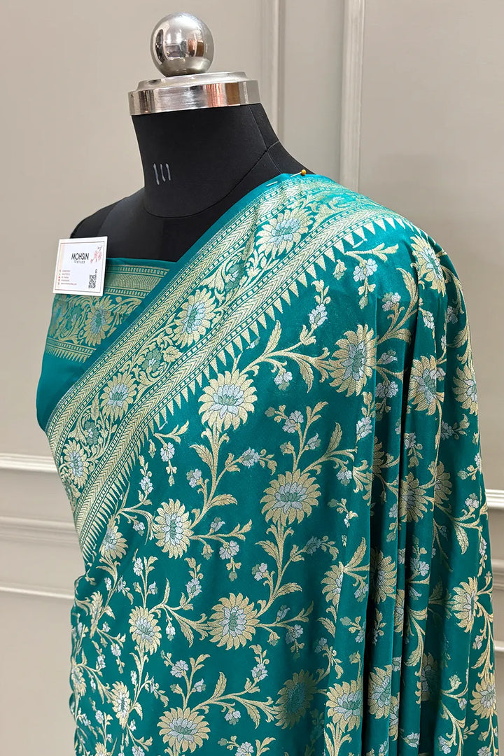 Teal Ganga Jamuna Crepe Silk Banarasi Saree