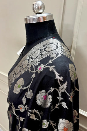 Black Zari Georgette Silk Banarasi Saree