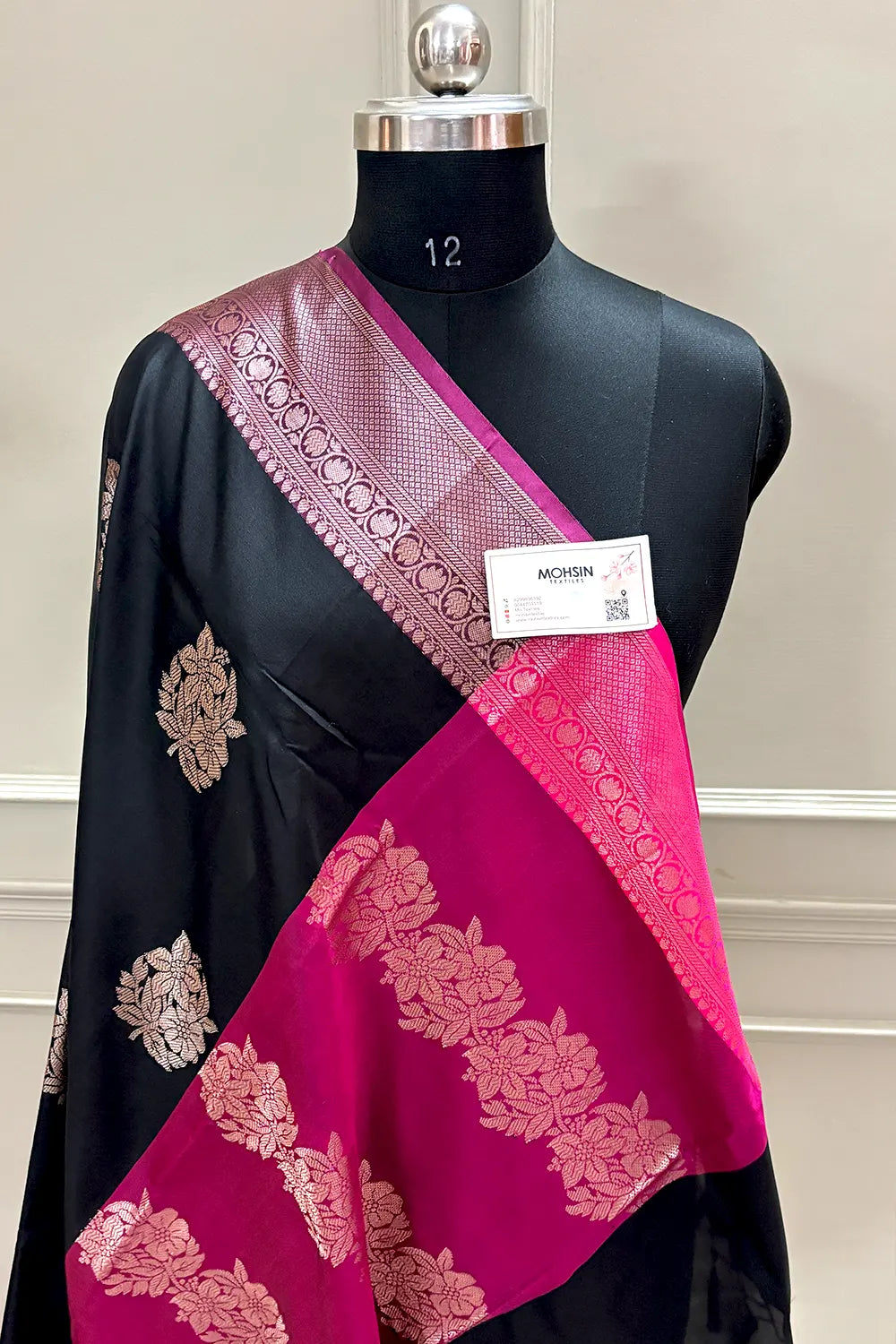 Black and Pink Golden Zari Banarasi Silk Saree