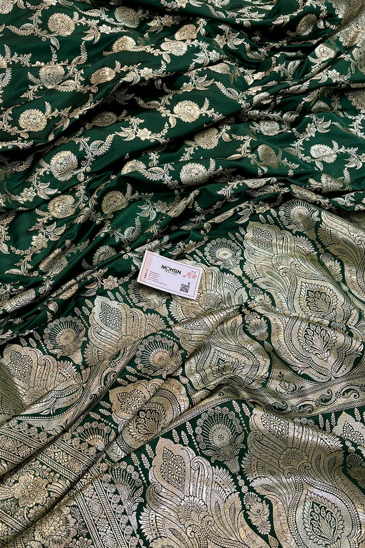 Green Shahanshahi Jaal Katan Silk Banarasi Saree