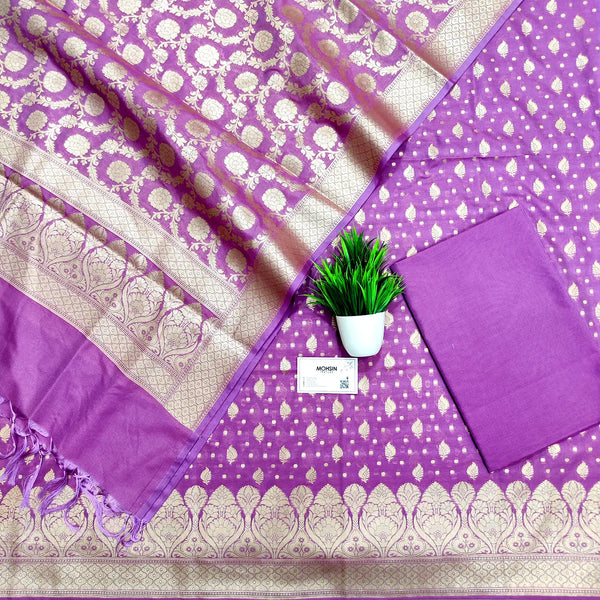 Lavender Kalli Patta Katan Silk Banarasi Suit