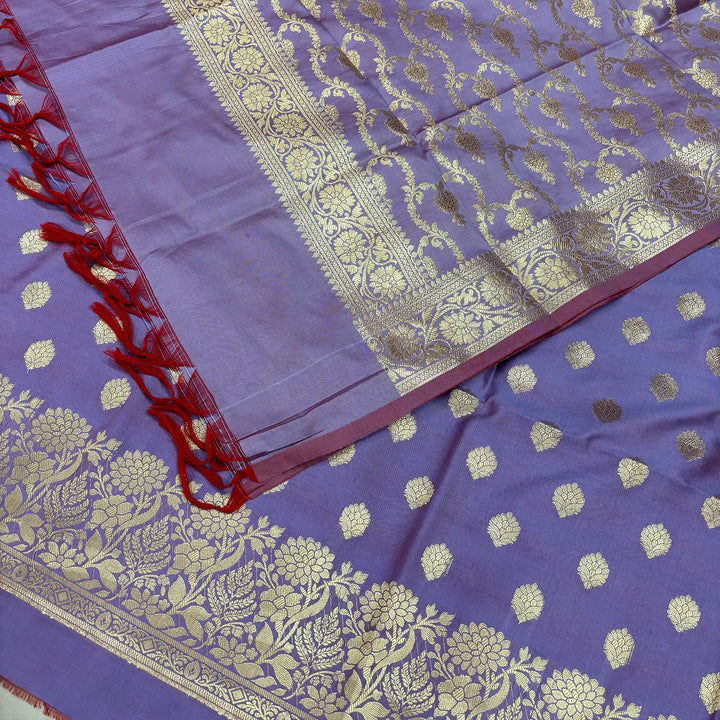 Lavender Kiyari Buti Satin Silk Banarasi Suit