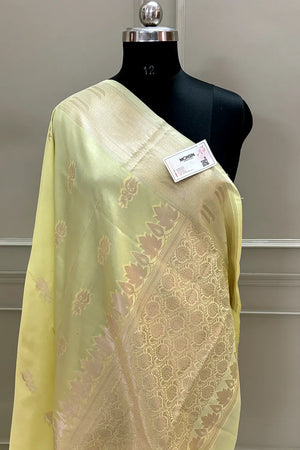 Light Yellow Kalyug Satin Silk Banarasi Saree