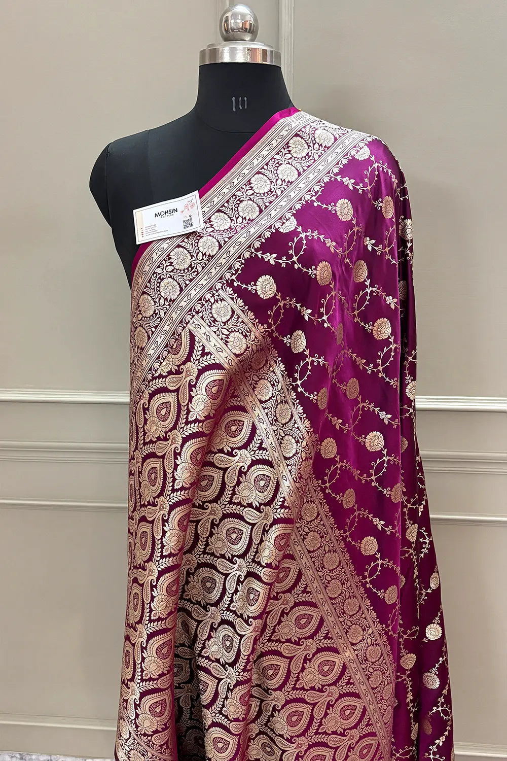 Magenta Ropeway Jaal Katan Silk Banarasi Saree