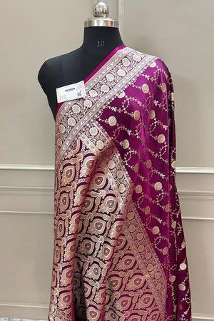 Magenta Ropeway Jaal Katan Silk Banarasi Saree
