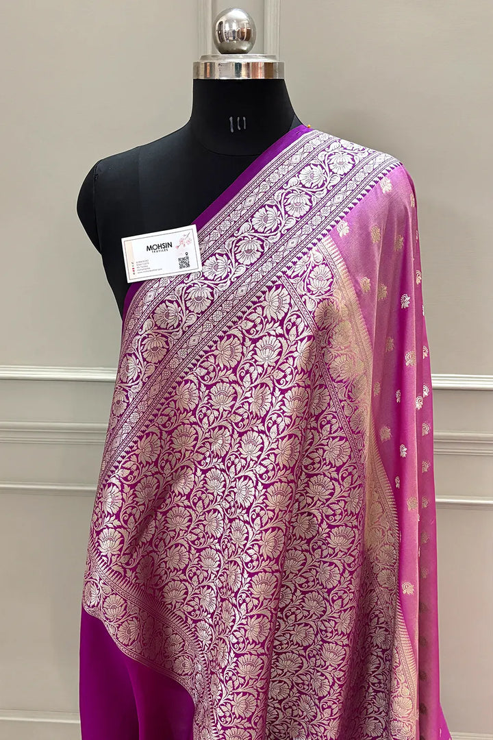 Magenta and Pink Ghonga Buti Katan Silk Banarasi Saree