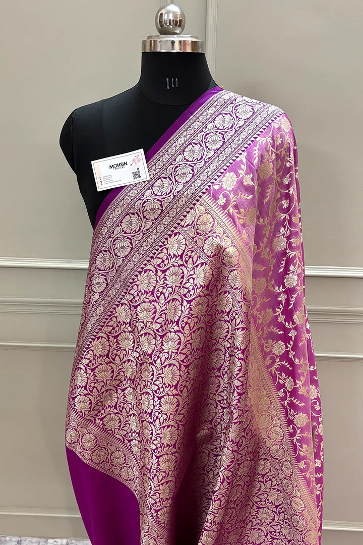 Magenta and Pink Gulabi Jaal Katan Silk Banarasi Saree