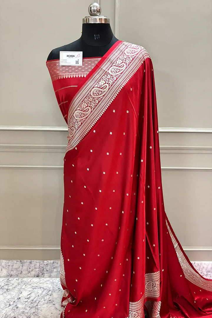 Maroon Chitrani Buti Katan Silk Banarasi Saree