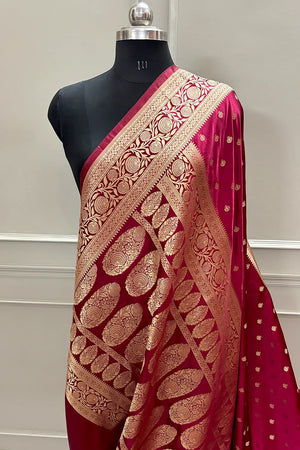 Maroon Golden Zari Katan Silk Banarasi Saree