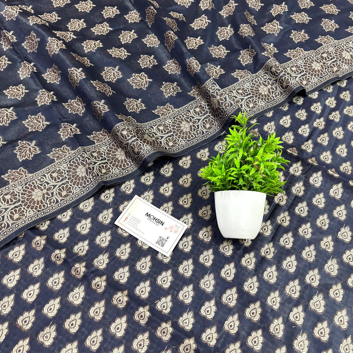 Navy Blue Agni Buti Cotton Silk Banarasi Suit