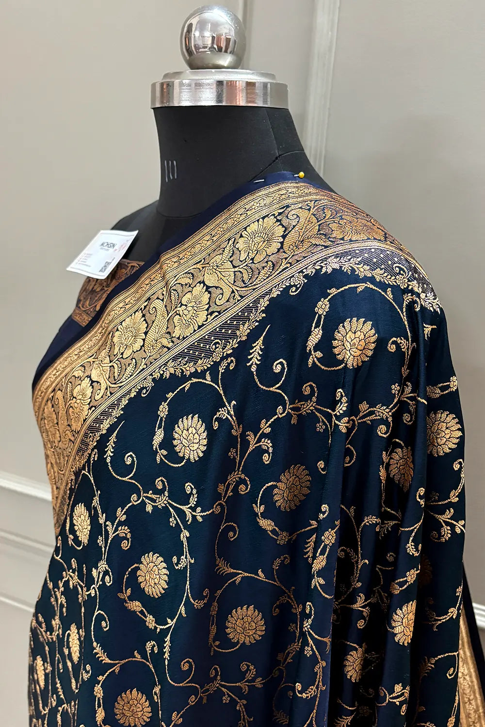 Navy Blue Murerwa Daal Katan Silk Banarasi Saree