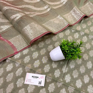 Olive Green Tri Phool Banarasi Silk Suit